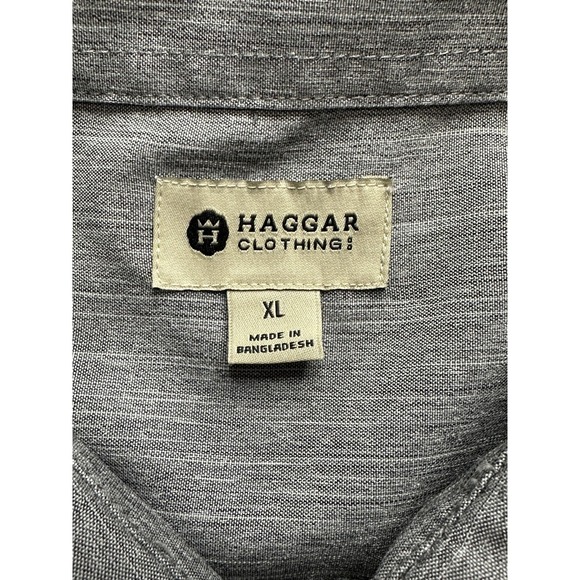 Haggar Shirt Mens XL Gray Short Sleeve Button Up Camp Performance Casual Poly - Picture 2 of 10